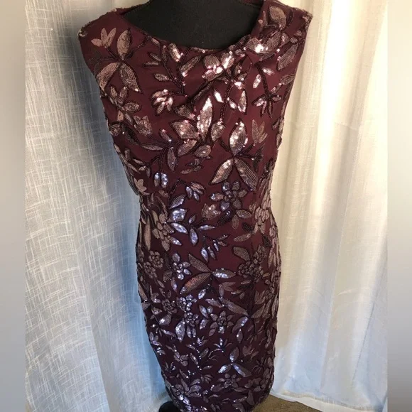 JS Collection Burgundy Floral Sequin Sleeveless Dress size 8 - Picture 15 of 16